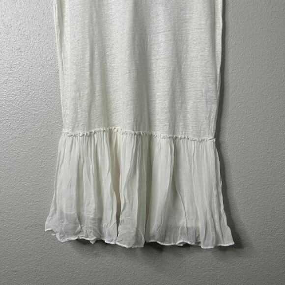 AllSaints Jody Jersey Dress White XS Linen Cap Sleeve Gathered Skirt Drop Waist - Picture 4 of 11